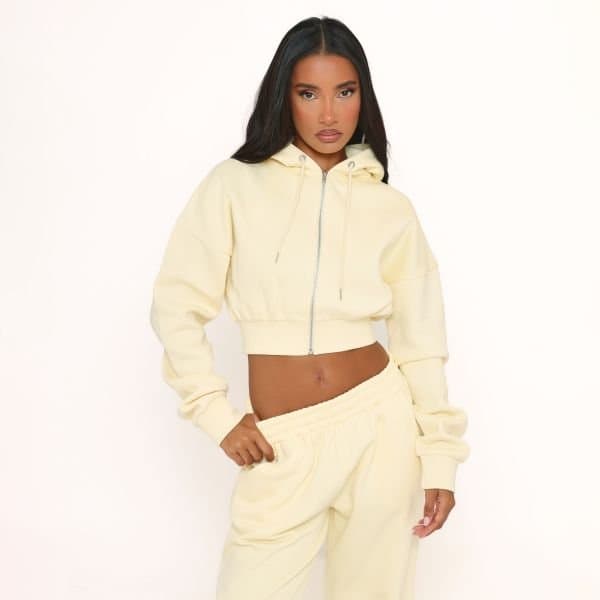 EGO EGO Lemon Long Sleeve Zip Up Front Cropped Hoodie