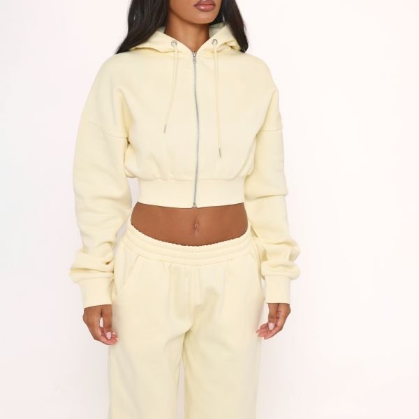 EGO Long Sleeve Zip Up Front Cropped Hoodie In Lemon, Women's Size UK 4 - 2