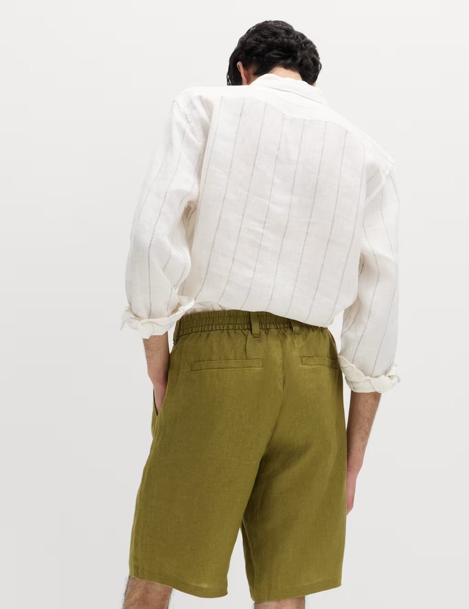 Marks & Spencer M&S Loose Fit Pure Linen Chino Shorts Olive - 4