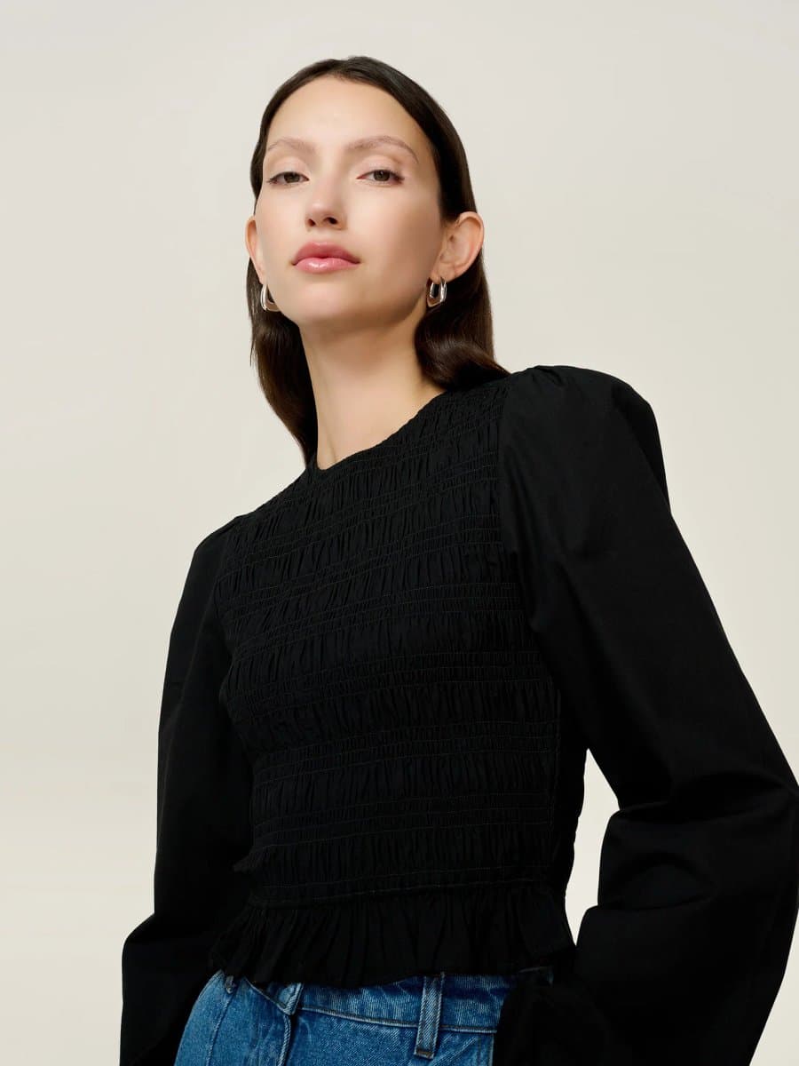 OMNES OMNES Balloon Sleeve Blouse in Black