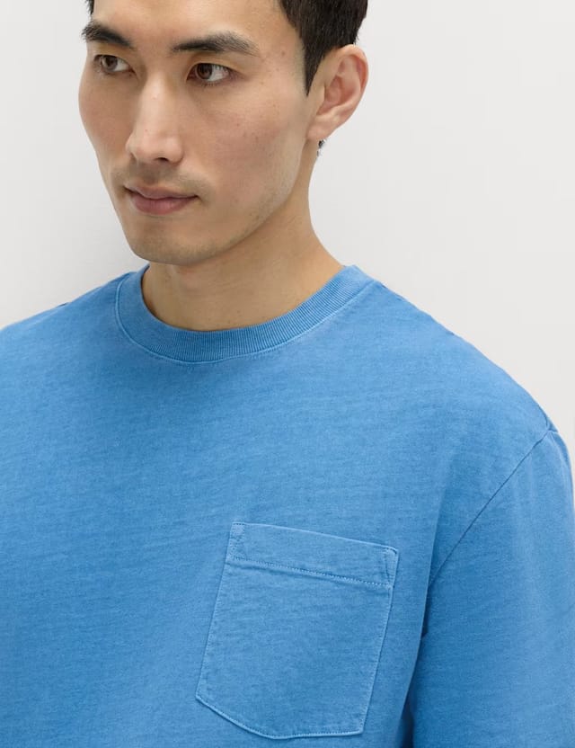Marks & Spencer M&S Relaxed Pure Cotton Garment Dyed T-Shirt Azure Blue - 2