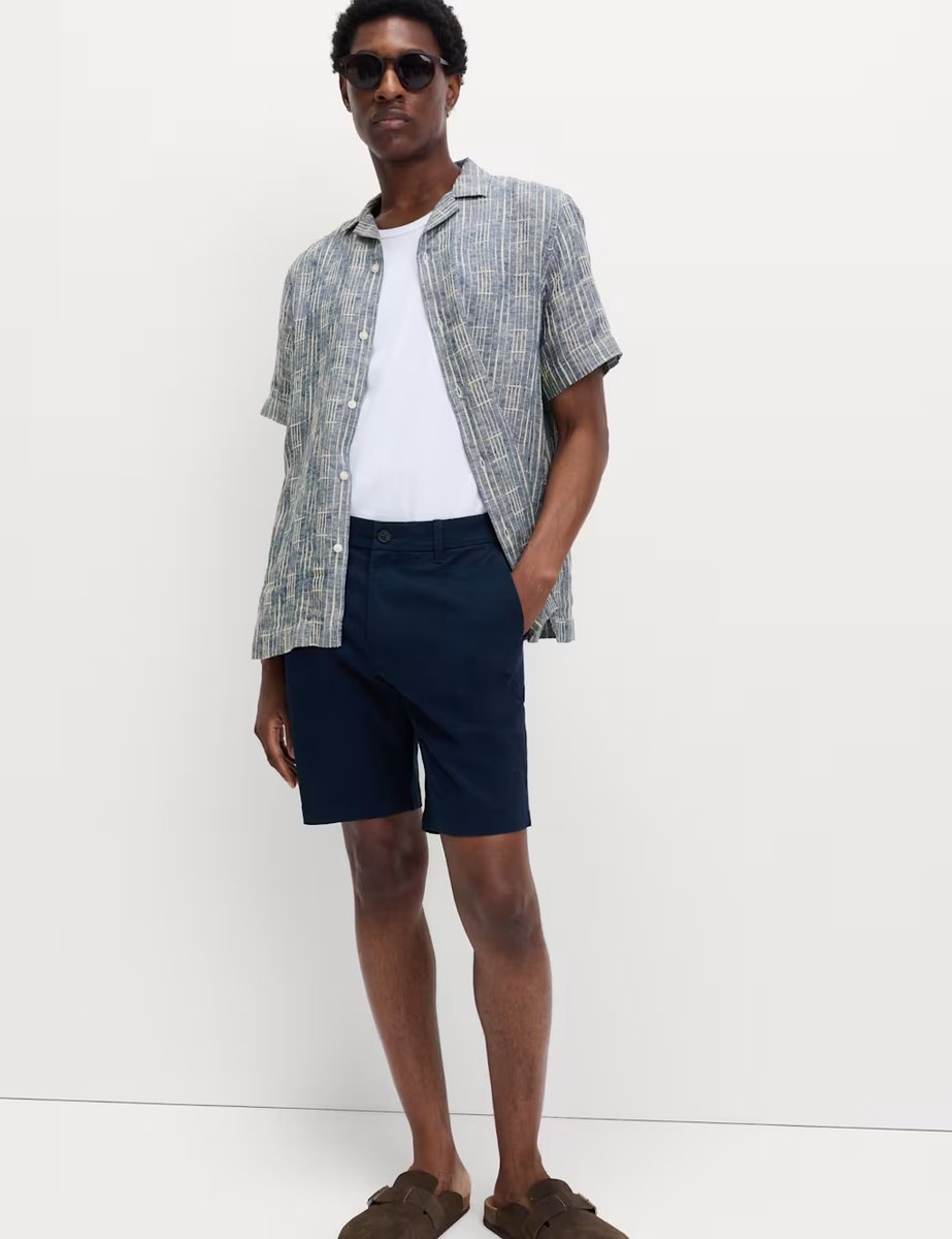 Marks & Spencer M&S Regular Fit Linen Rich Printed Shirt Blue Mix - 3