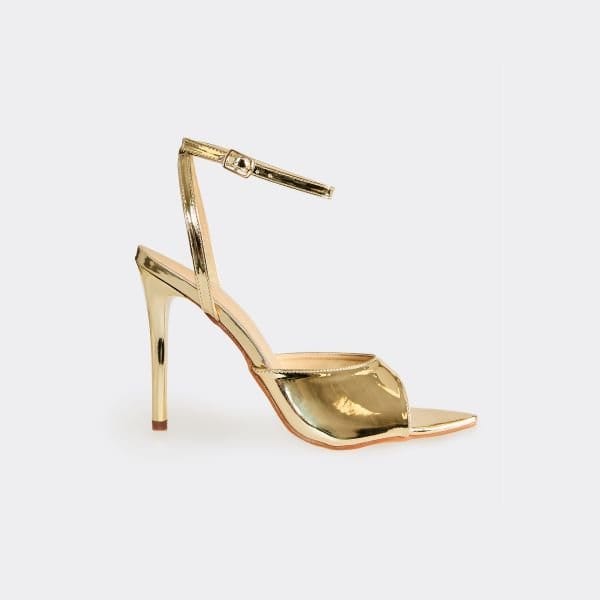 EGO Highland Ankle Strap Pointed Toe Stiletto Heel In Gold Patent, Women's Size UK 6 - 1
