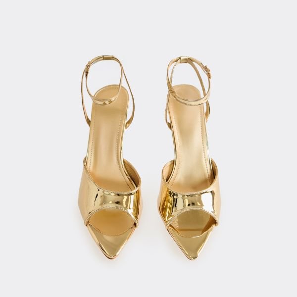 EGO Highland Ankle Strap Pointed Toe Stiletto Heel In Gold Patent, Women's Size UK 6 - 2