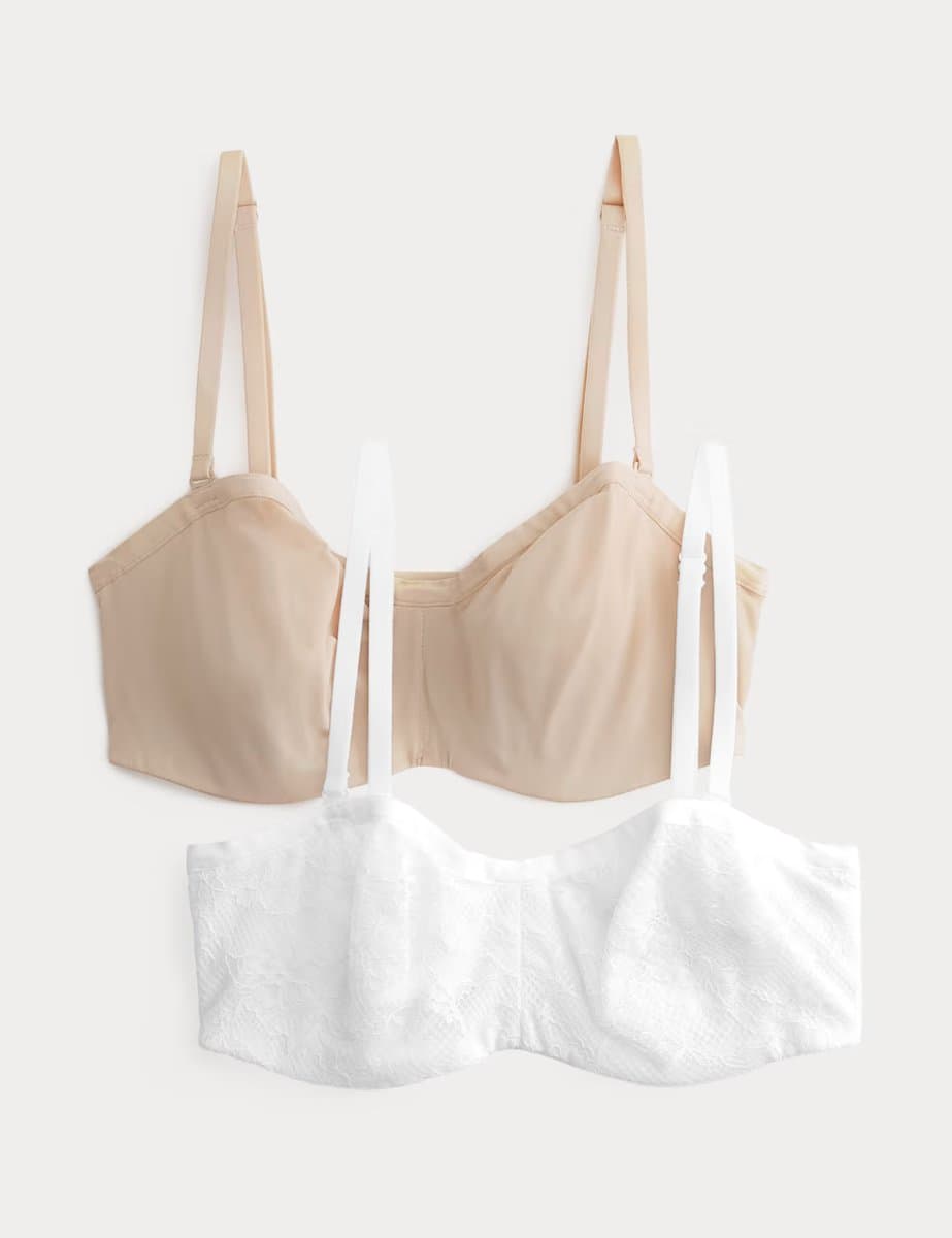 Marks & Spencer M&S 2 Pack Jasmine Lace Wired Strapless Bras (A-E) White Mix