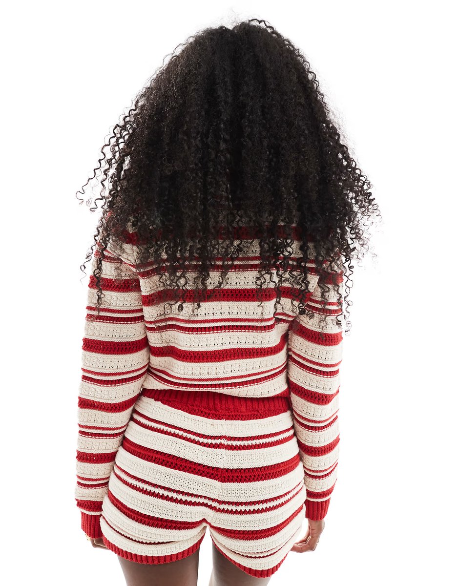 ASOS ASOS DESIGN crochet look short co-ord in red stripe - 3