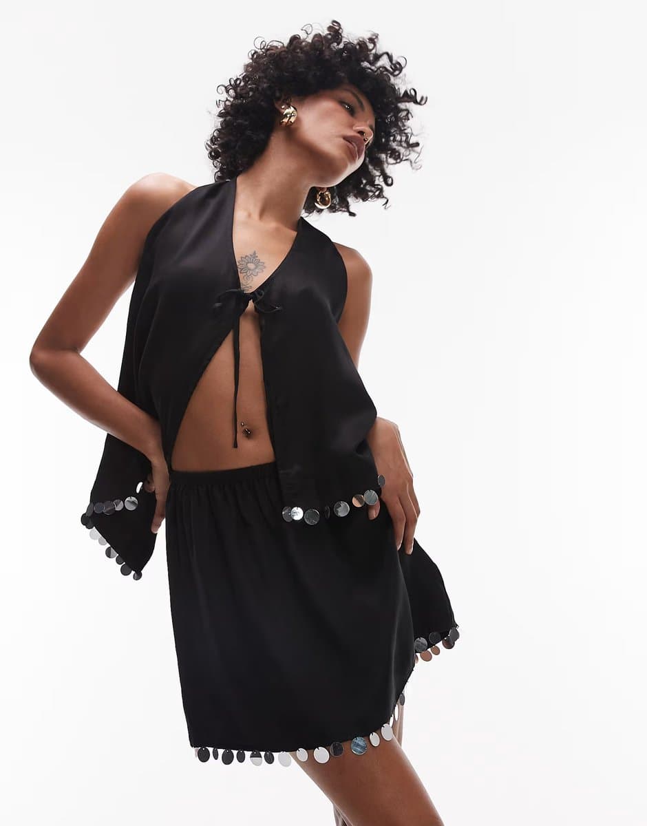 ASOS VRG GRL spritz sequin edge mini skirt co-ord in black