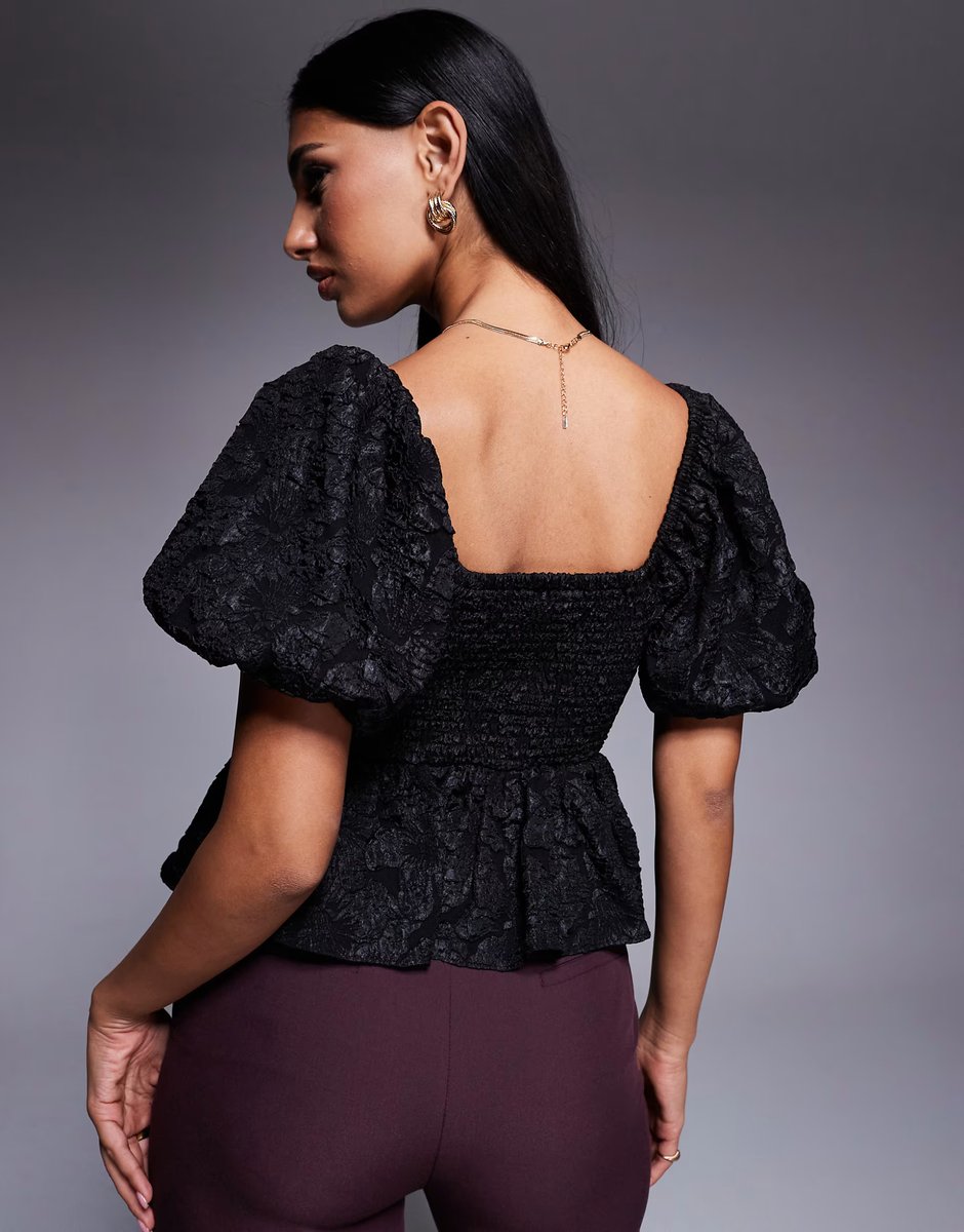 ASOS New Look jacquard puff sleeve top in black - 4