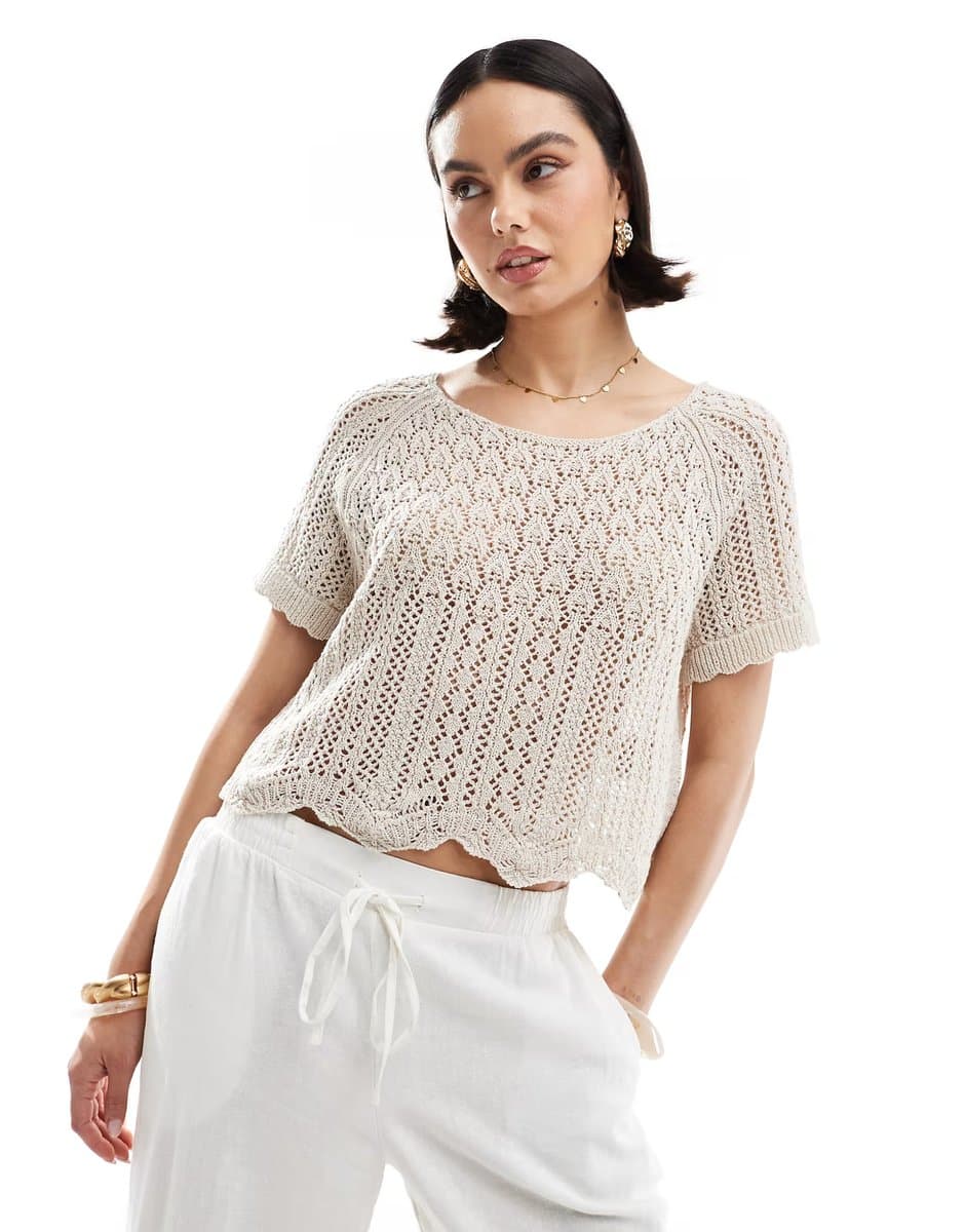 ASOS ONLY crochet short sleeve top in beige