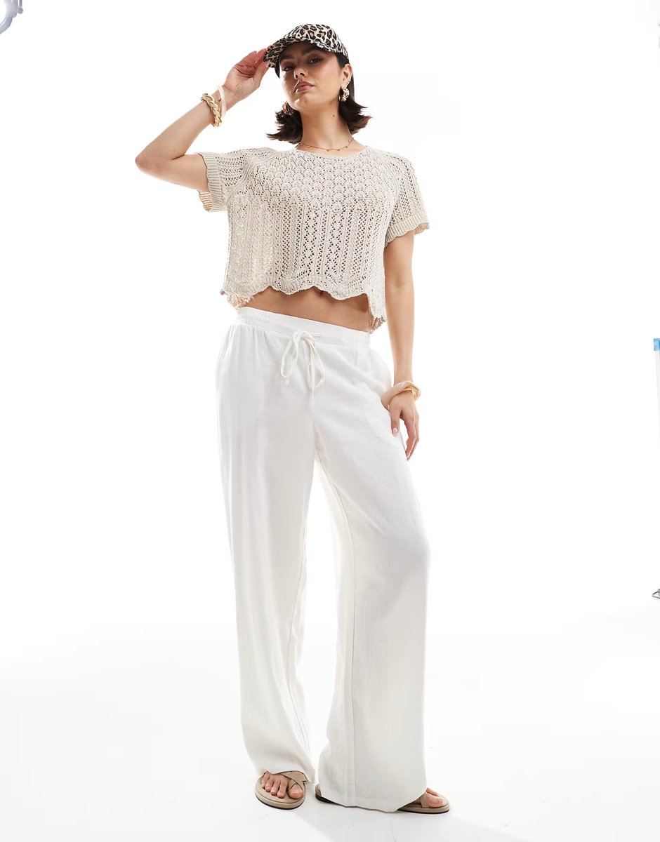 ASOS ONLY crochet short sleeve top in beige - 2