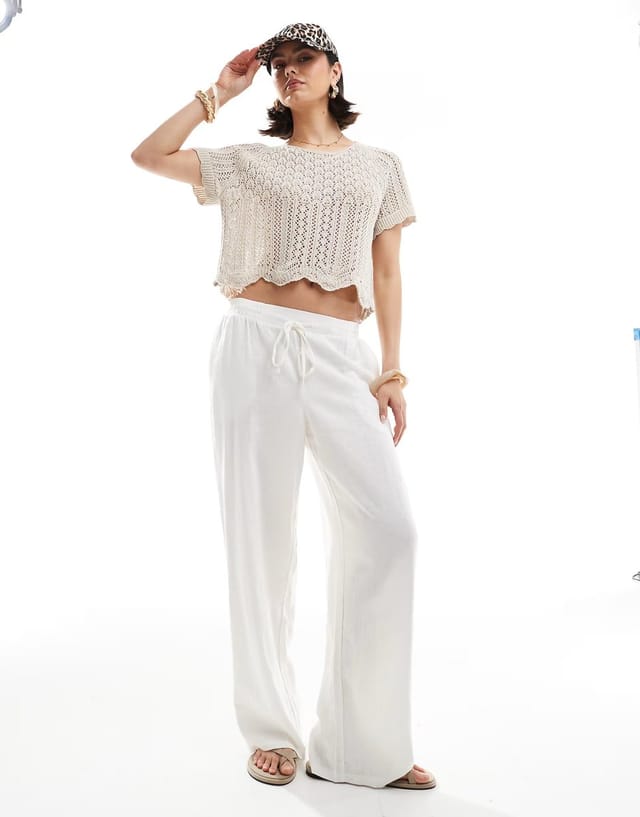 ASOS ONLY crochet short sleeve top in beige - 2