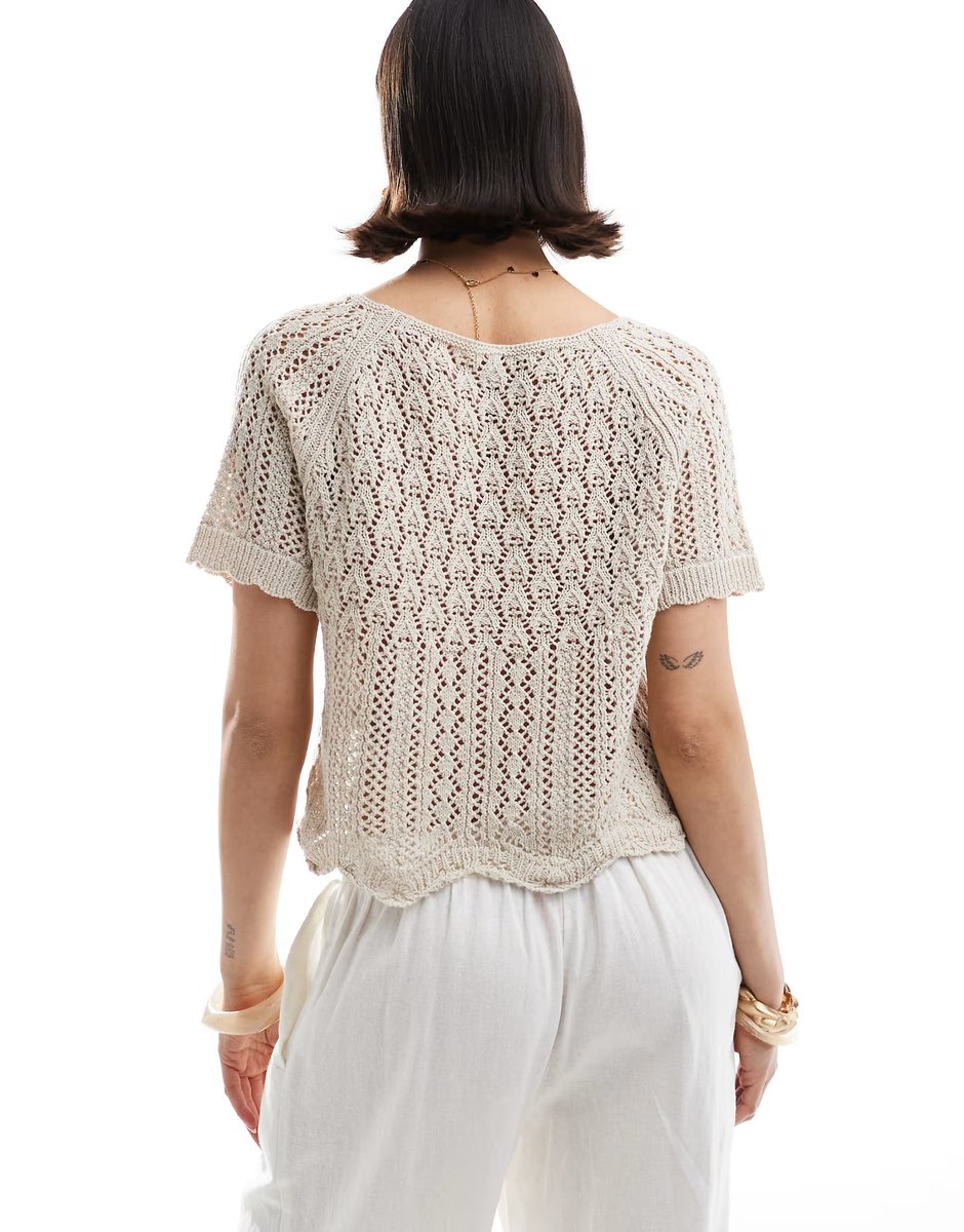 ASOS ONLY crochet short sleeve top in beige - 3