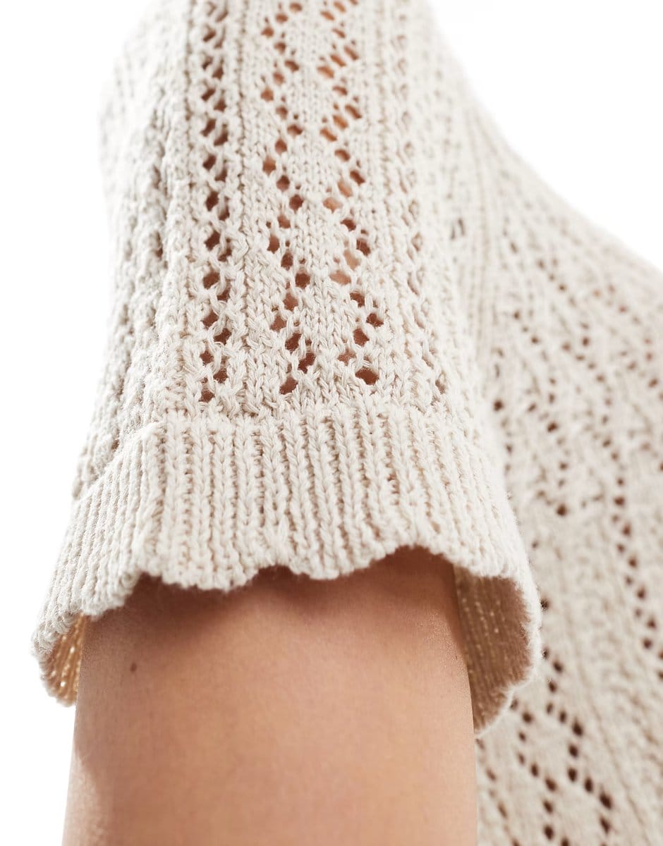 ASOS ONLY crochet short sleeve top in beige - 4