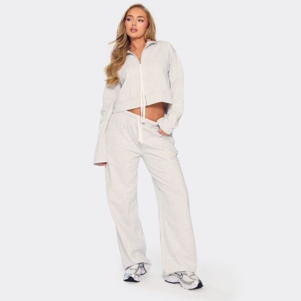 EGO Long Sleeve Contrast Tie Zip Up Sweatshirt In Light Grey Marl, Women's Size UK 6 - 2