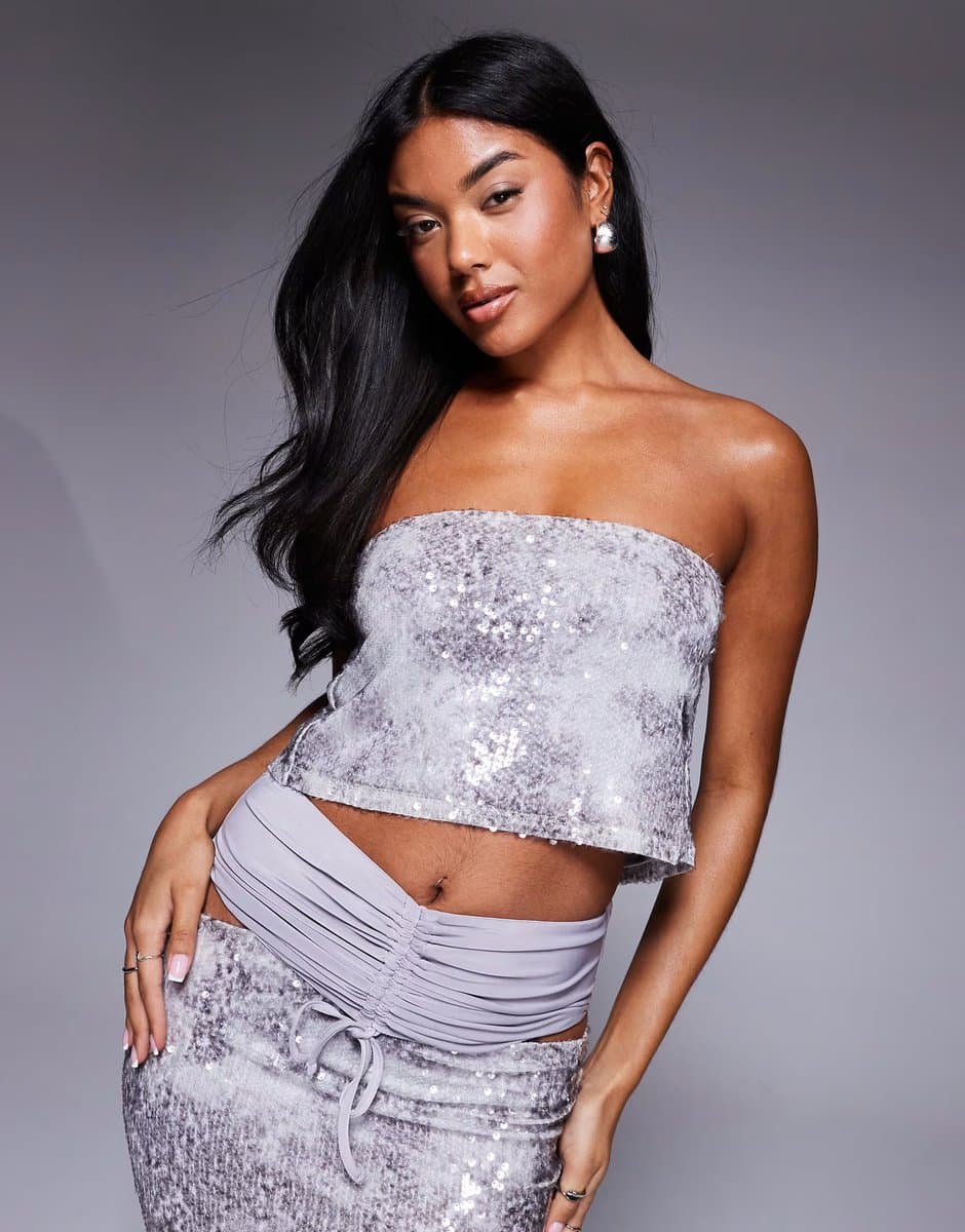ASOS ASOS X THE SOURCED COLLECTION sequin bandeau co-ord top in grey