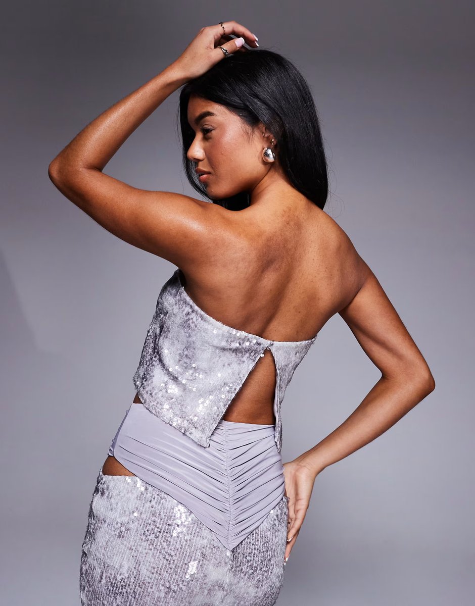 ASOS ASOS X THE SOURCED COLLECTION sequin bandeau co-ord top in grey - 3