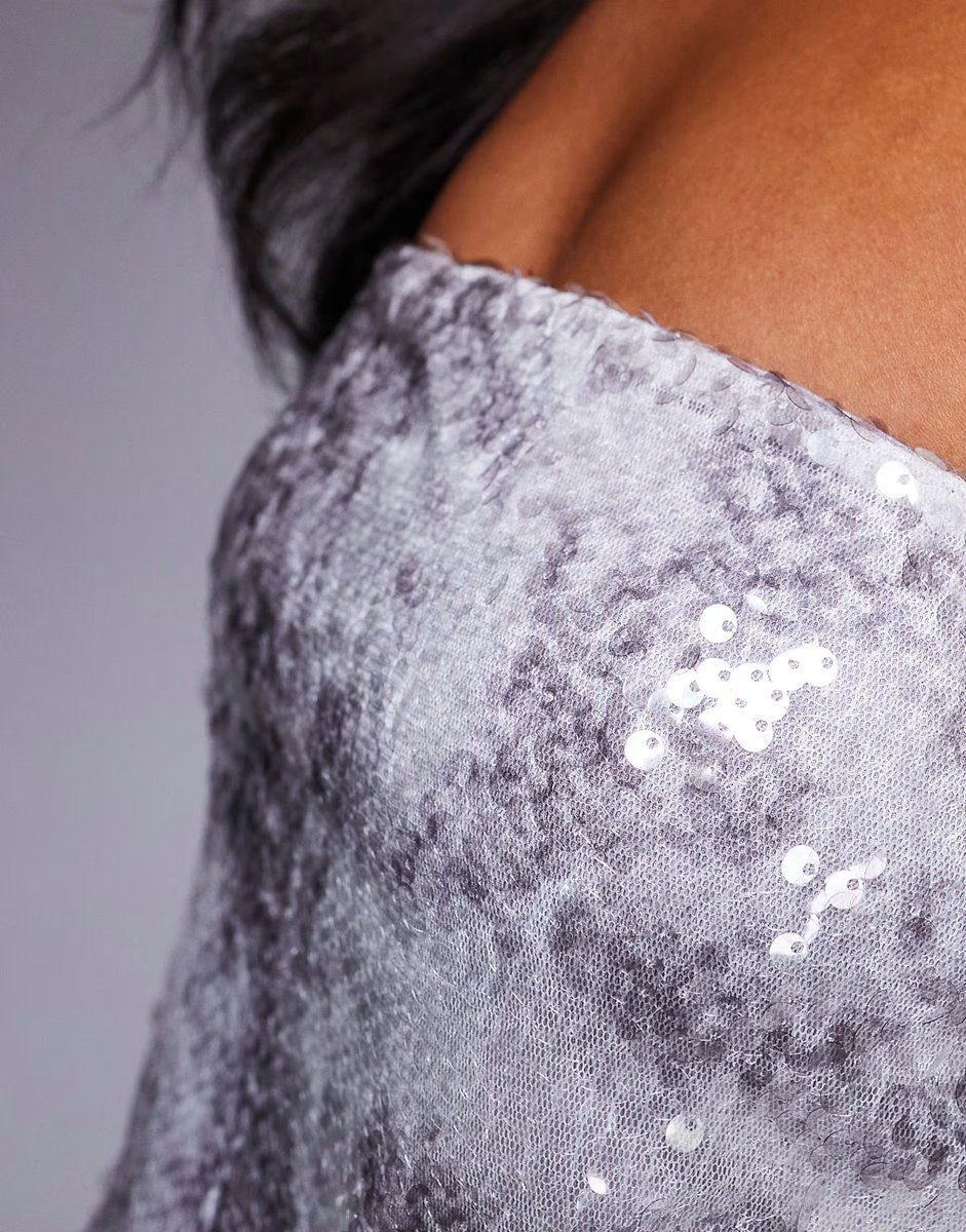 ASOS ASOS X THE SOURCED COLLECTION sequin bandeau co-ord top in grey - 4