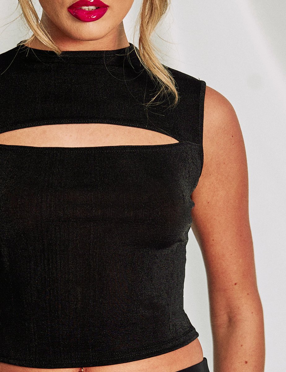 Public Desire Slinky Slit Detail Sleeveless Top Black - 4