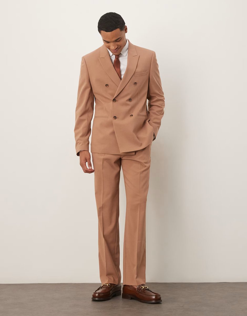 ASOS ASOS DESIGN double breasted slim suit jacket in brown - 2