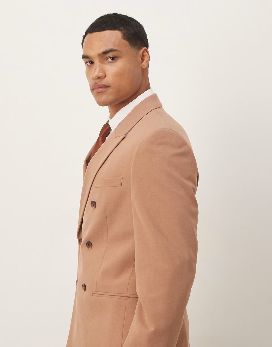 ASOS ASOS DESIGN double breasted slim suit jacket in brown - 4
