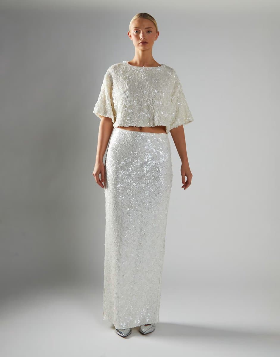 ASOS Collective The Label Oversized cropped t-shirt in matt white sequin