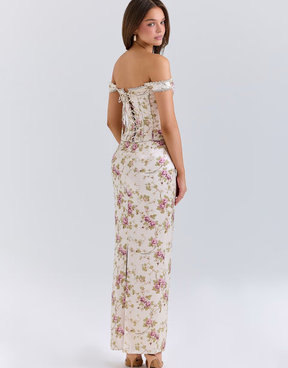 ASOS House of CB Isis vintage cream floral print corset maxi dress in vintage cream - 3