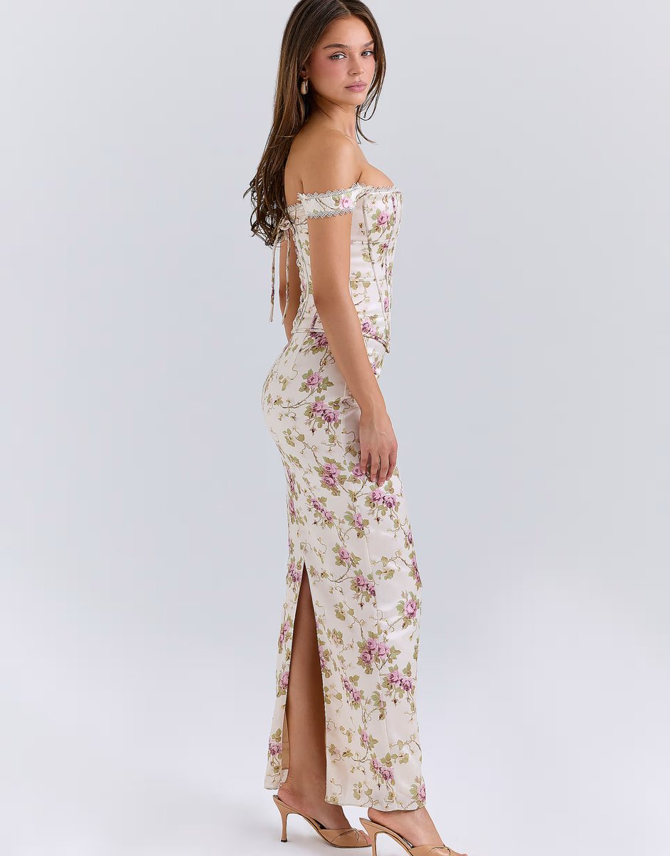 ASOS House of CB Isis vintage cream floral print corset maxi dress in vintage cream - 4