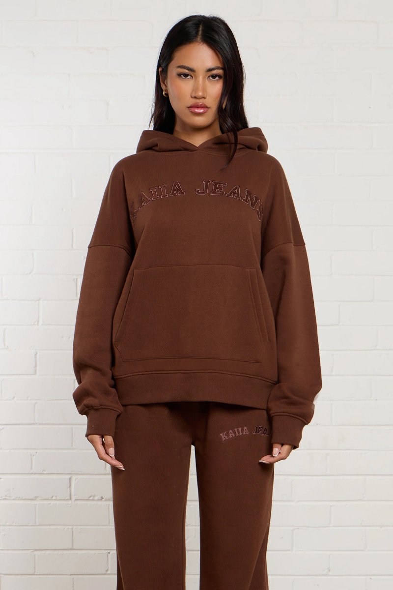 Kaiia Kaiia Jeans Applique Oversized Hoodie Chestnut - 2