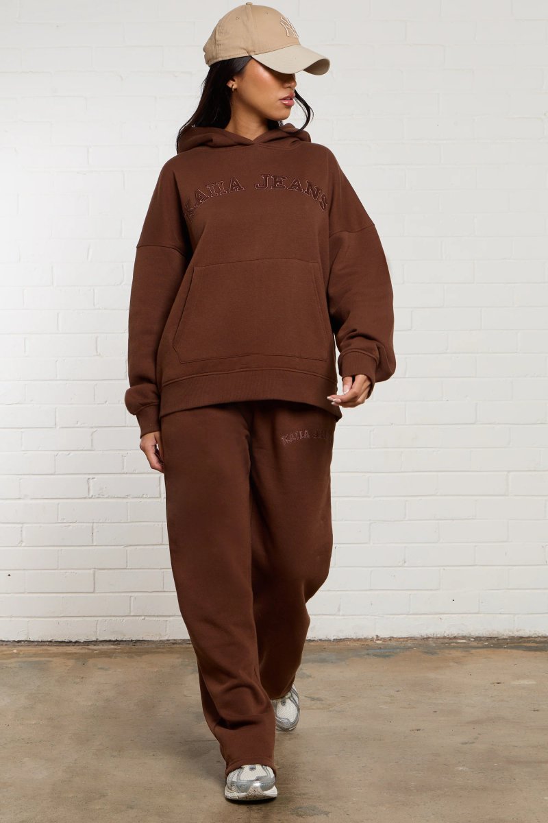 Kaiia Kaiia Jeans Applique Oversized Hoodie Chestnut - 4