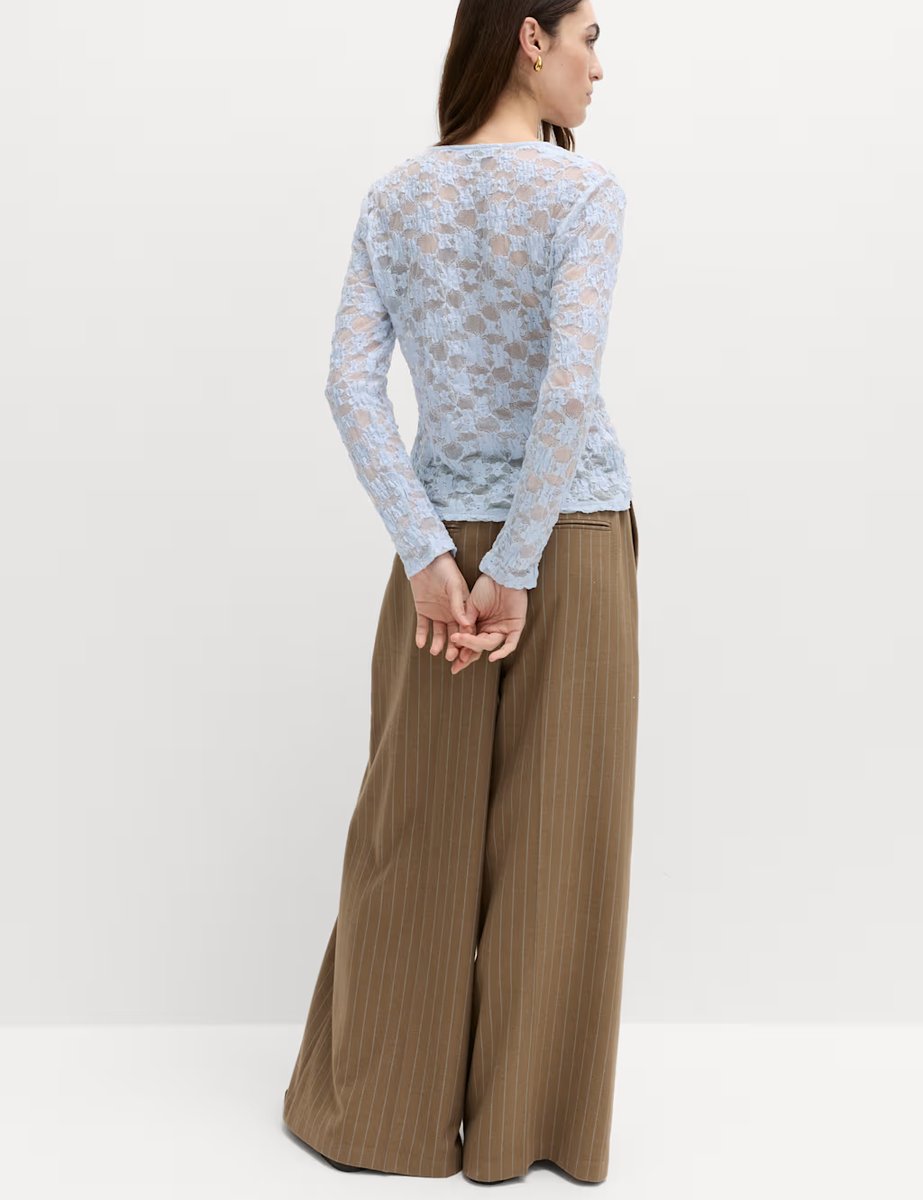 Marks & Spencer M&S Cotton Blend Floral Lace Tie Front Top Faded Blue - 2