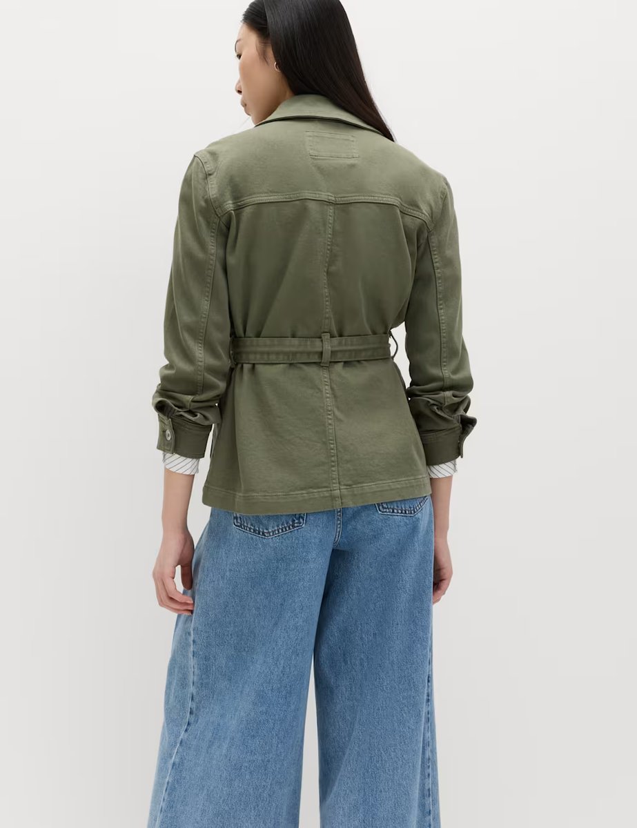 Marks & Spencer M&S Denim Belted Collared Utility Shacket Hunter Green - 4