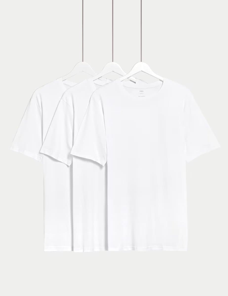 Marks & Spencer M&S Slim Fit Pure Cotton Crew Neck T-Shirts White Mix