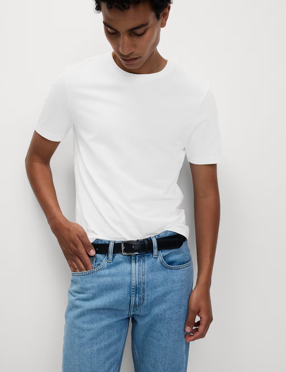 Marks & Spencer M&S 3pk Slim Fit Pure Cotton Crew Neck T-Shirts White Mix - 2