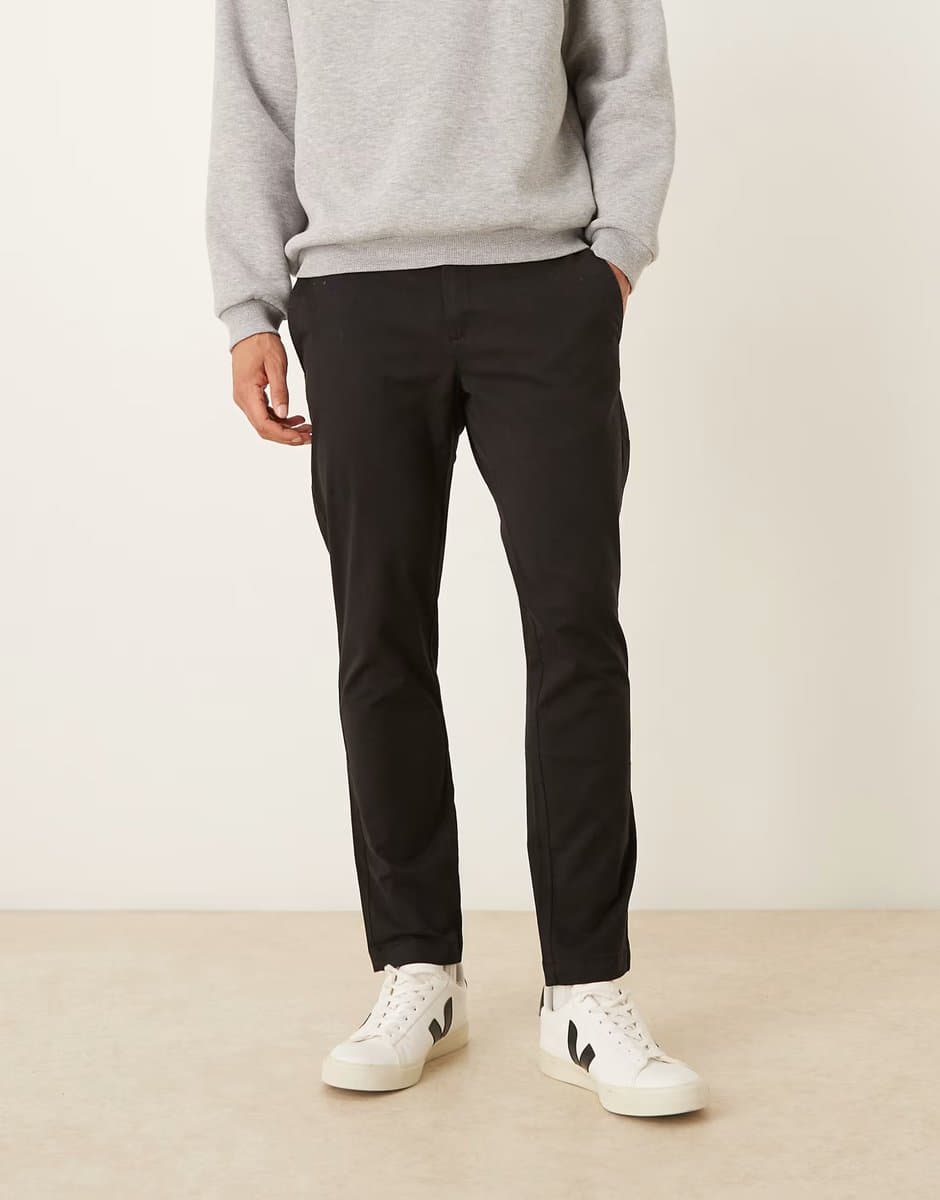 ASOS Mango cotton mix chino in black