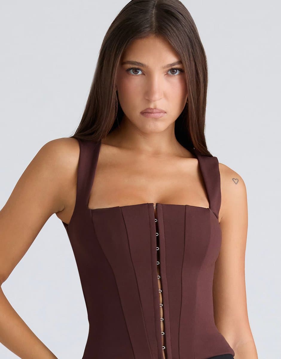ASOS House of CB The balconette chocolat fitted corset top in chocolat