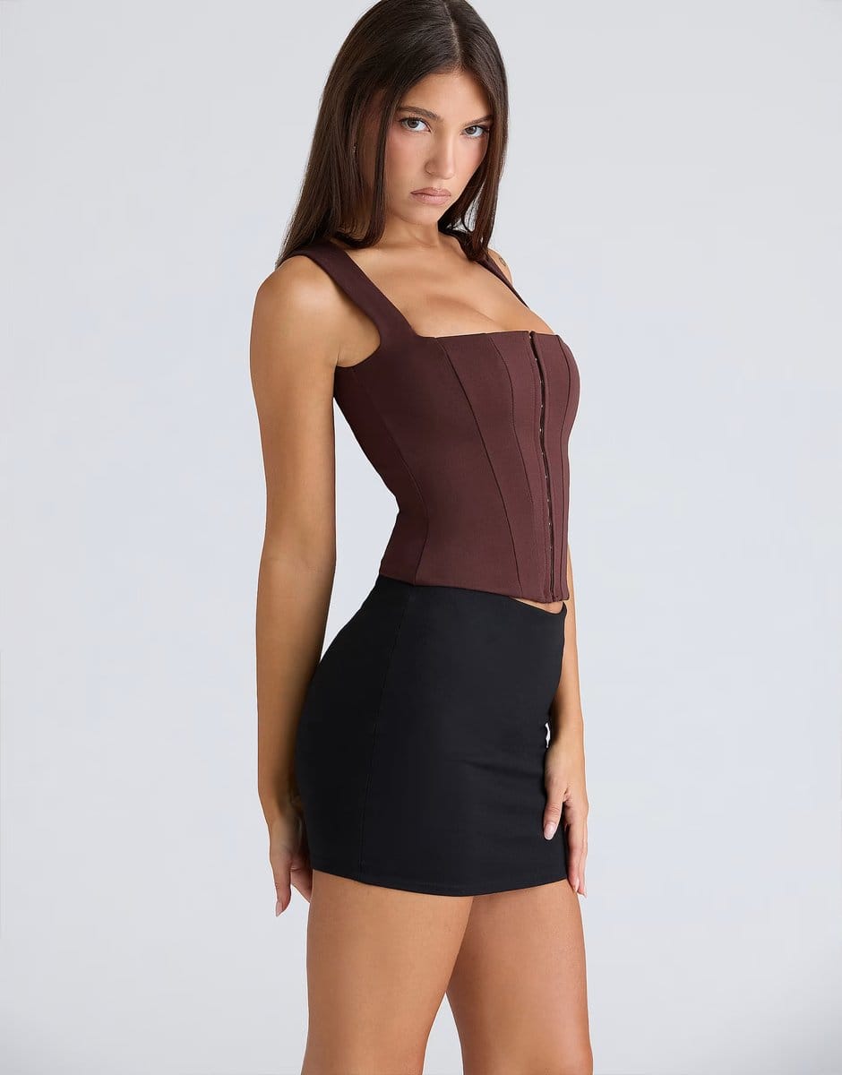 ASOS House of CB The balconette chocolat fitted corset top in chocolat - 4