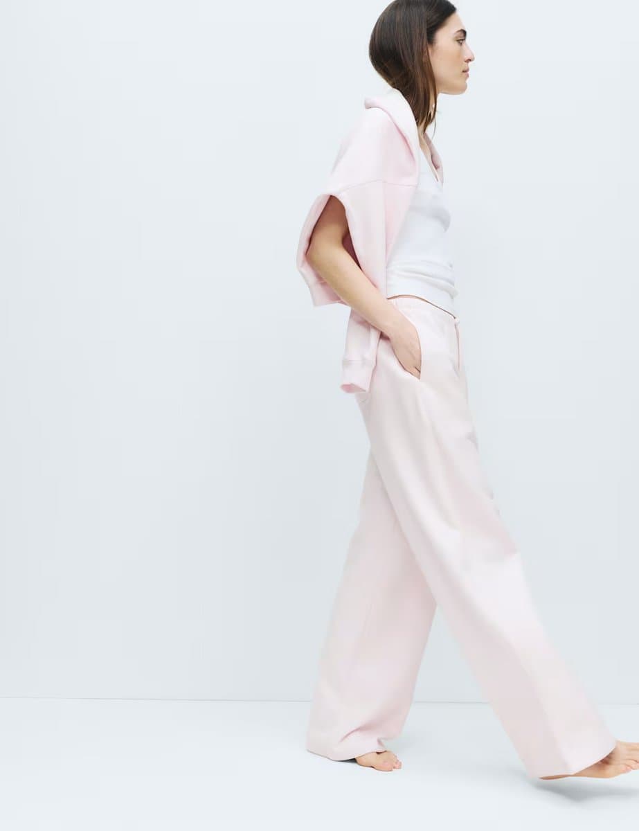 Marks & Spencer M&S Cotton Rich Brushback Wide Leg Lounge Joggers Sorbet