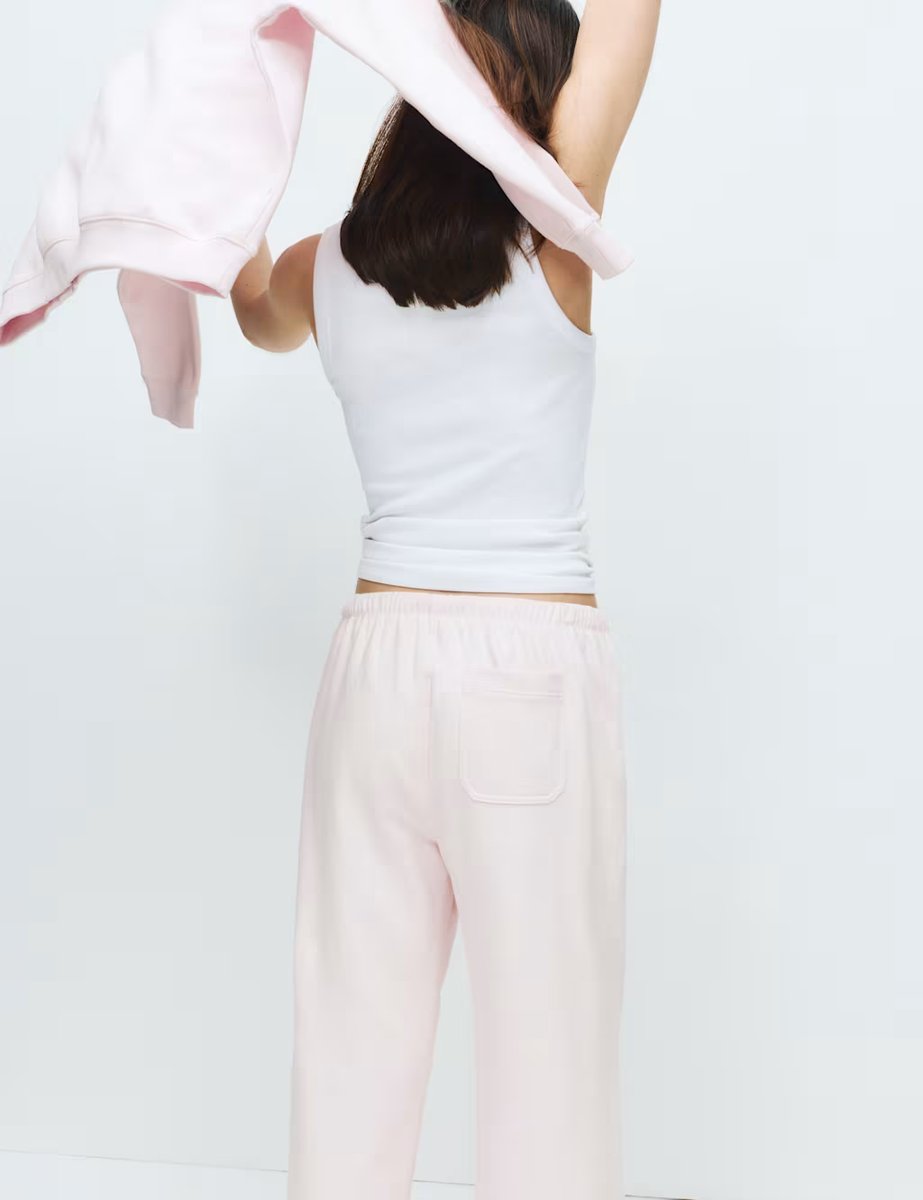 Marks & Spencer M&S Cotton Rich Brushback Wide Leg Lounge Joggers Sorbet - 2