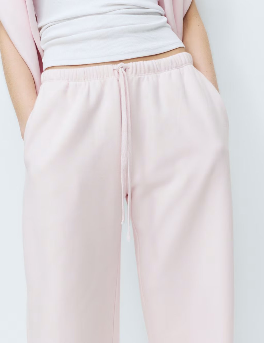 Marks & Spencer M&S Cotton Rich Brushback Wide Leg Lounge Joggers Sorbet - 3
