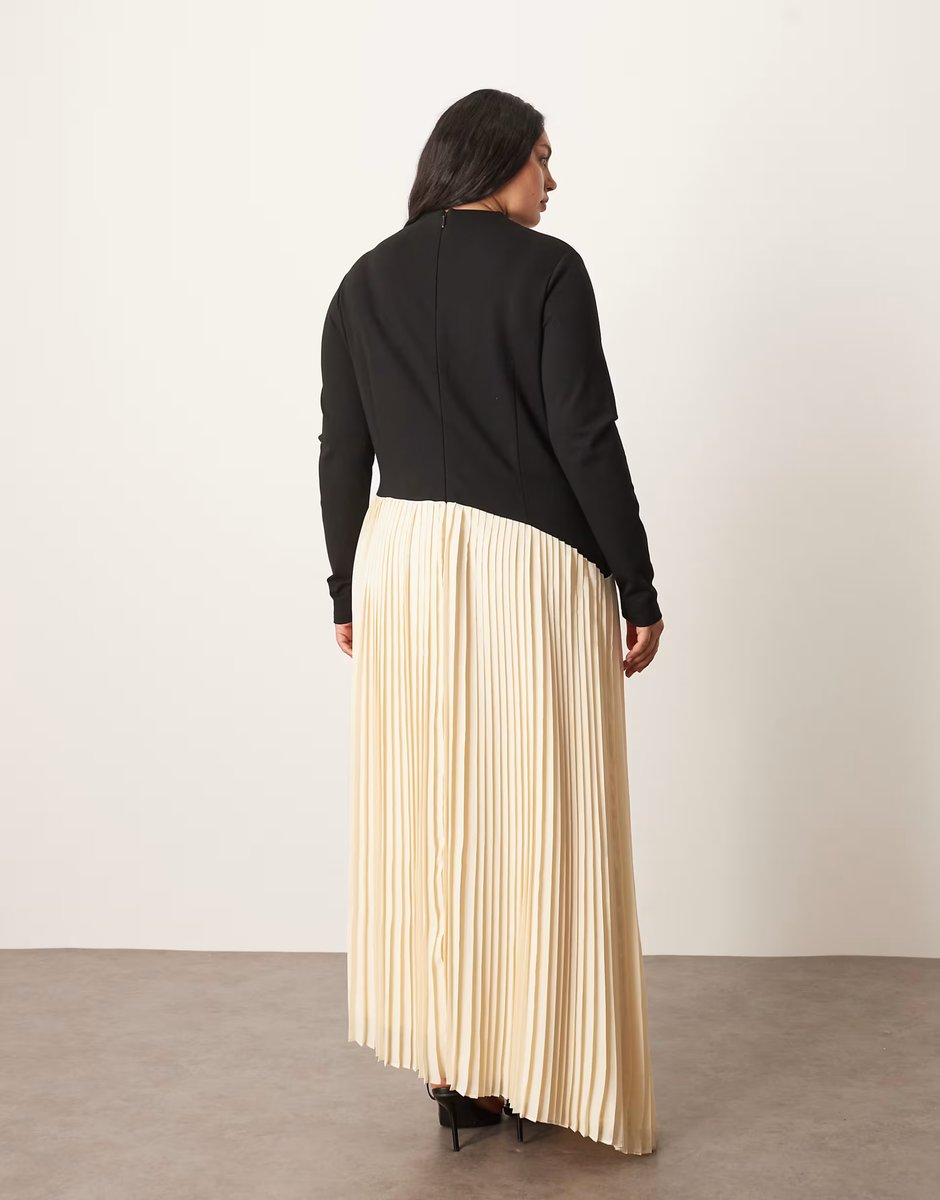 ASOS ARRANGE Curve contrast fabric sculpted maxi dress with pleat skirt in black - 3