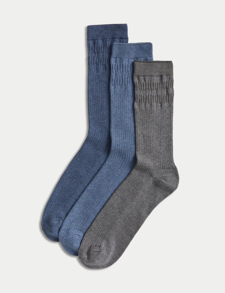 Marks & Spencer M&S 3 Pack Gentle Grip Cool & Fresh™ Socks Blue Mix - 1