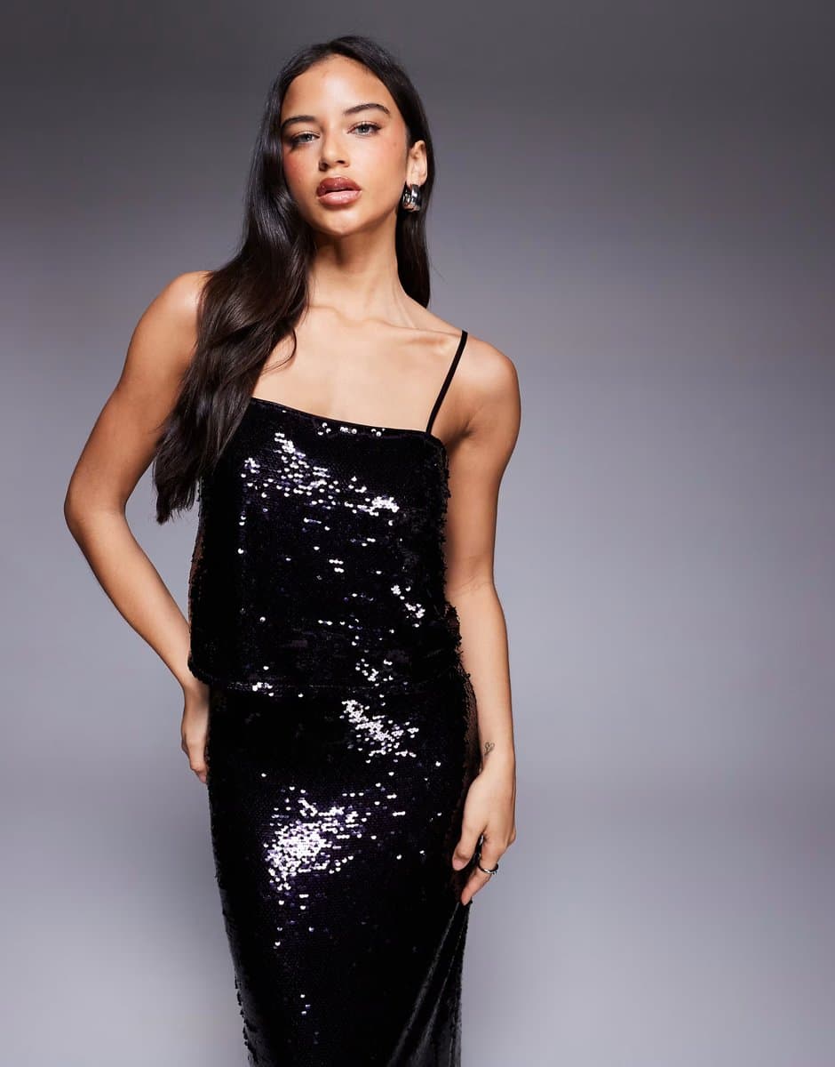 ASOS Forever New sequin cami top co-ord in deep purple