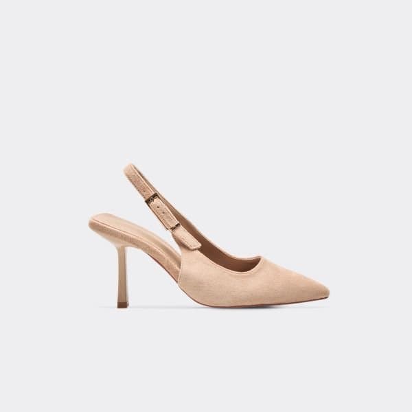 EGO Mixed Pointed Toe Slingback Court Heel In Beige Faux Suede, Women's Size UK 3
