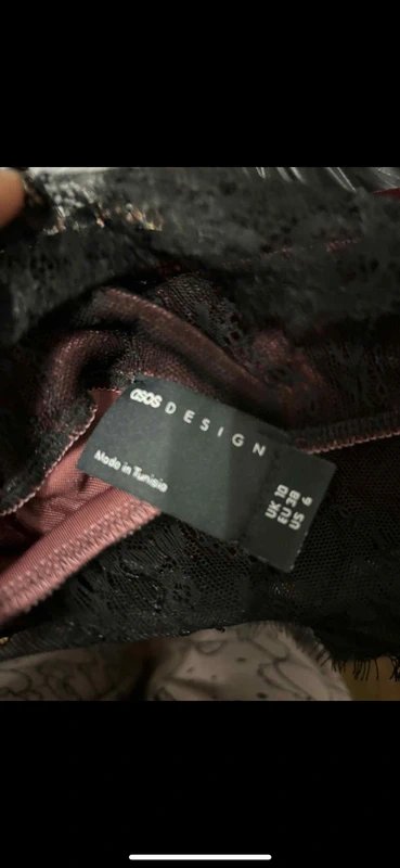 ASOS Design burgundy dark red mini skirt black lace corset velvet velour goth hot daring size 10 - 2