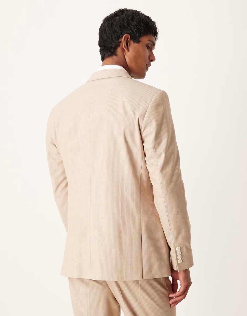 ASOS ASOS DESIGN double breasted regular suit jacket in stone marl pinstripe - 4