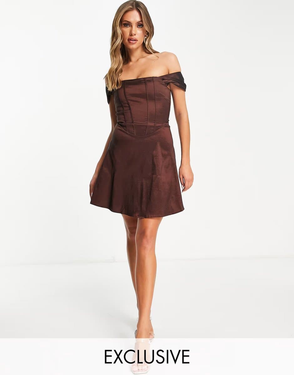 ASOS Collective the Label exclusive corset taffeta mini dress in chocolate brown