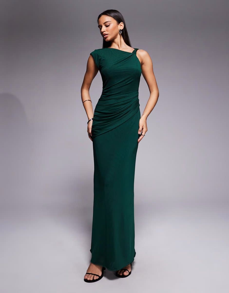 ASOS Forever New mesh knot detail maxi dress in dark green