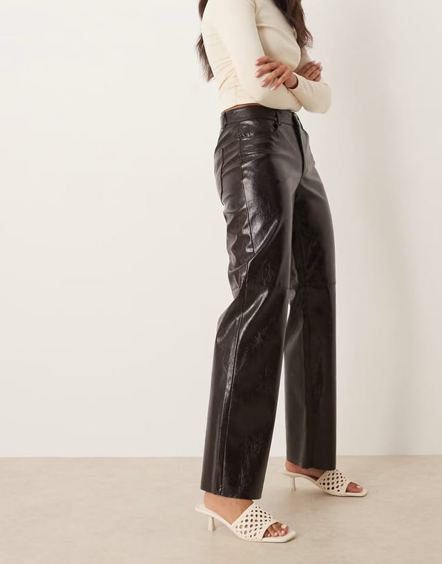 ASOS JDY stitch detail faux leather trousers in dark brown - 3