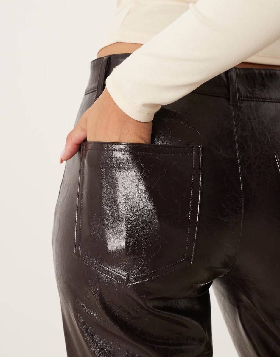 ASOS JDY stitch detail faux leather trousers in dark brown - 4