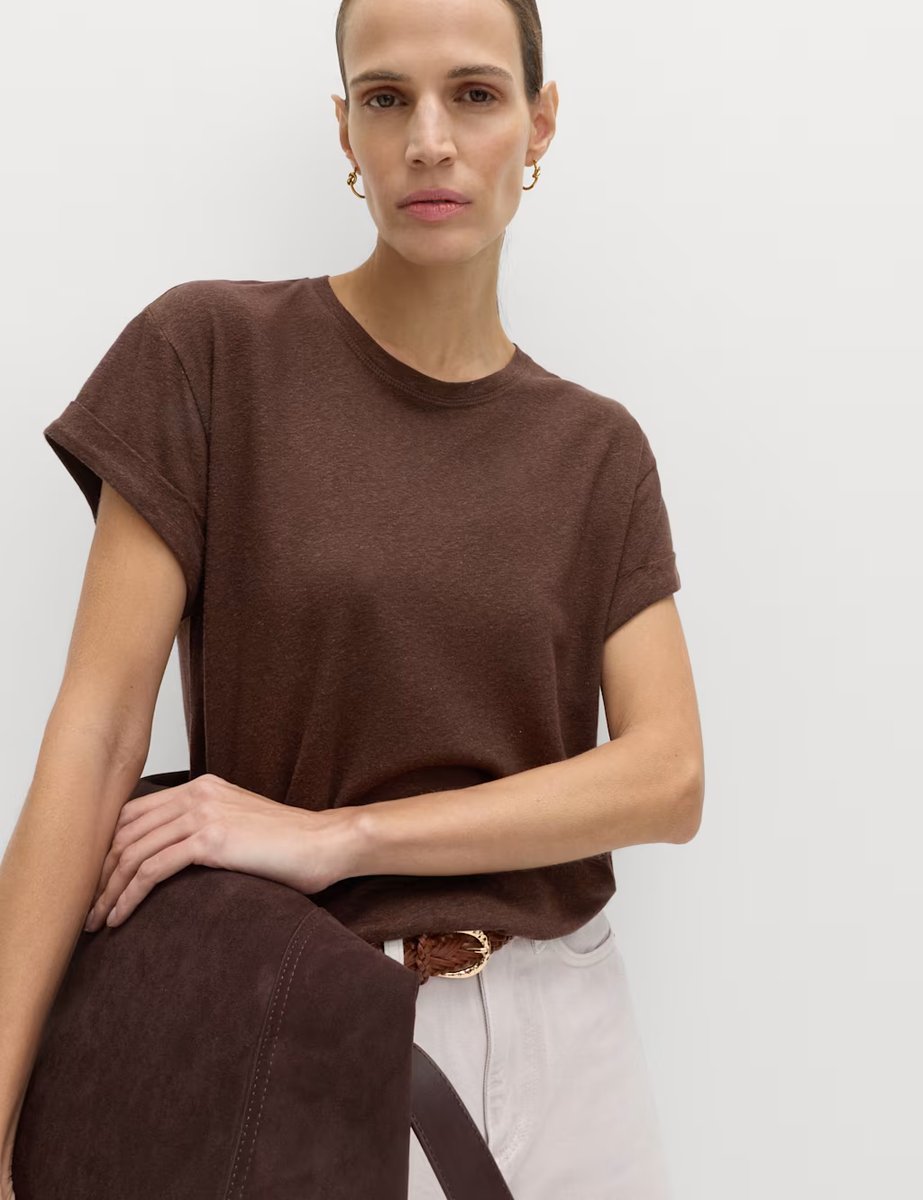 Marks & Spencer M&S Linen Blend T-Shirt Dark Chocolate - 3